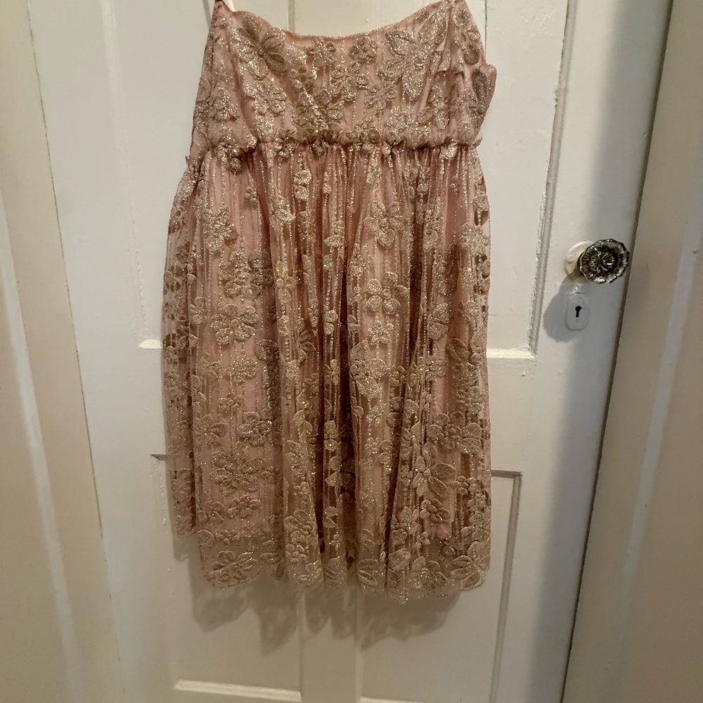 Elegant Lace Dress in Pink and Gold